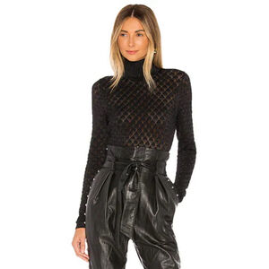 $295 Cinq a Sept Lilette Metallic Diamond-Knit Turtleneck Black Small NWOT